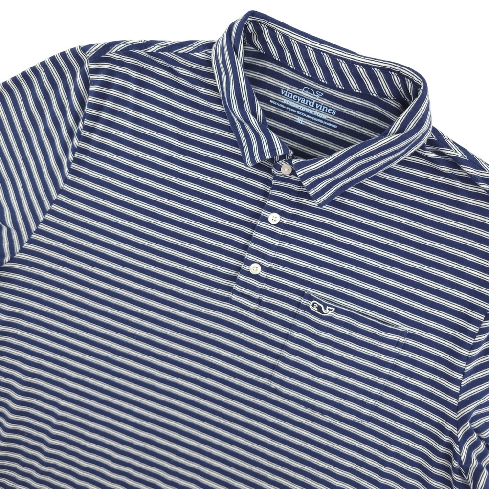 Vineyard Vines Edgartown Polo Shirt Mens XL Blue Stripe Stretch Casual Top
